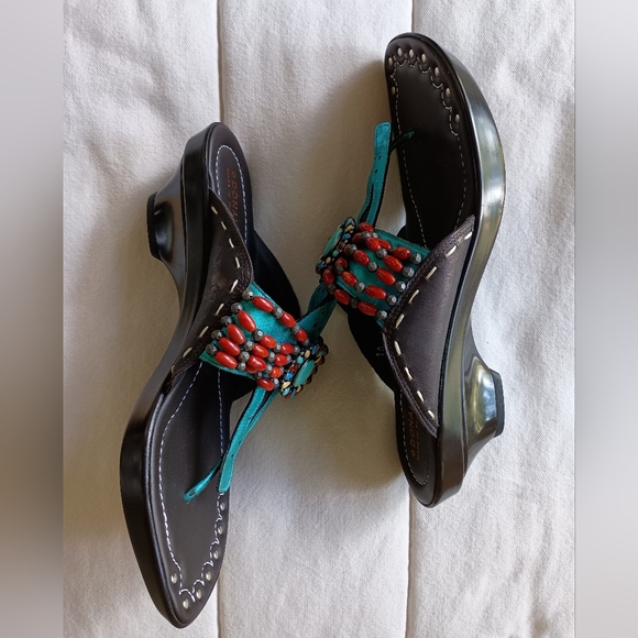 Donald Pliner Women's Leather Dark Brown and Turquoise Sandals_10 - Picture 6 of 6